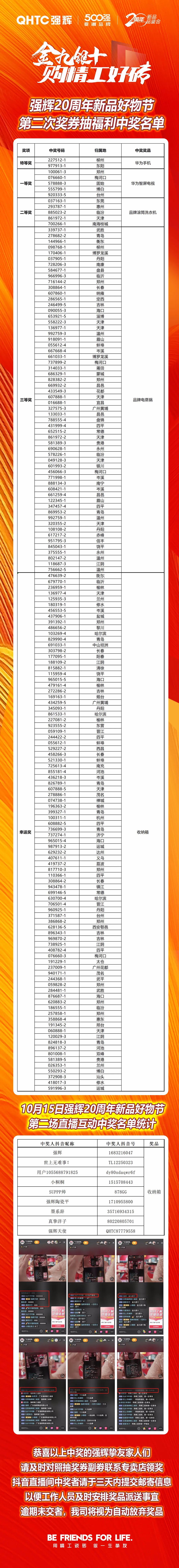 強輝20周年新品好物節(jié)第二場直播獲獎名單公布！